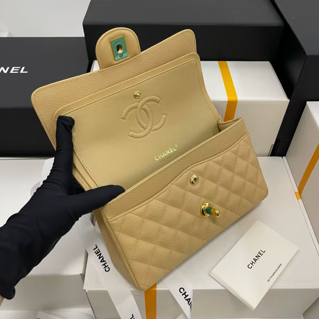 Ch*el small classic handbag grained calfskin 14.5×23×6cm