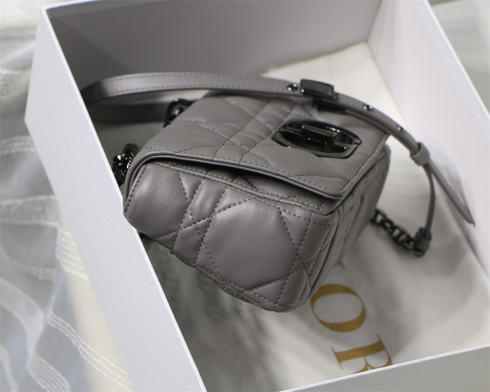 small d*or caro bag grey S*pple cannage calfskin with silver hardware 20 x 12 x 7 cm