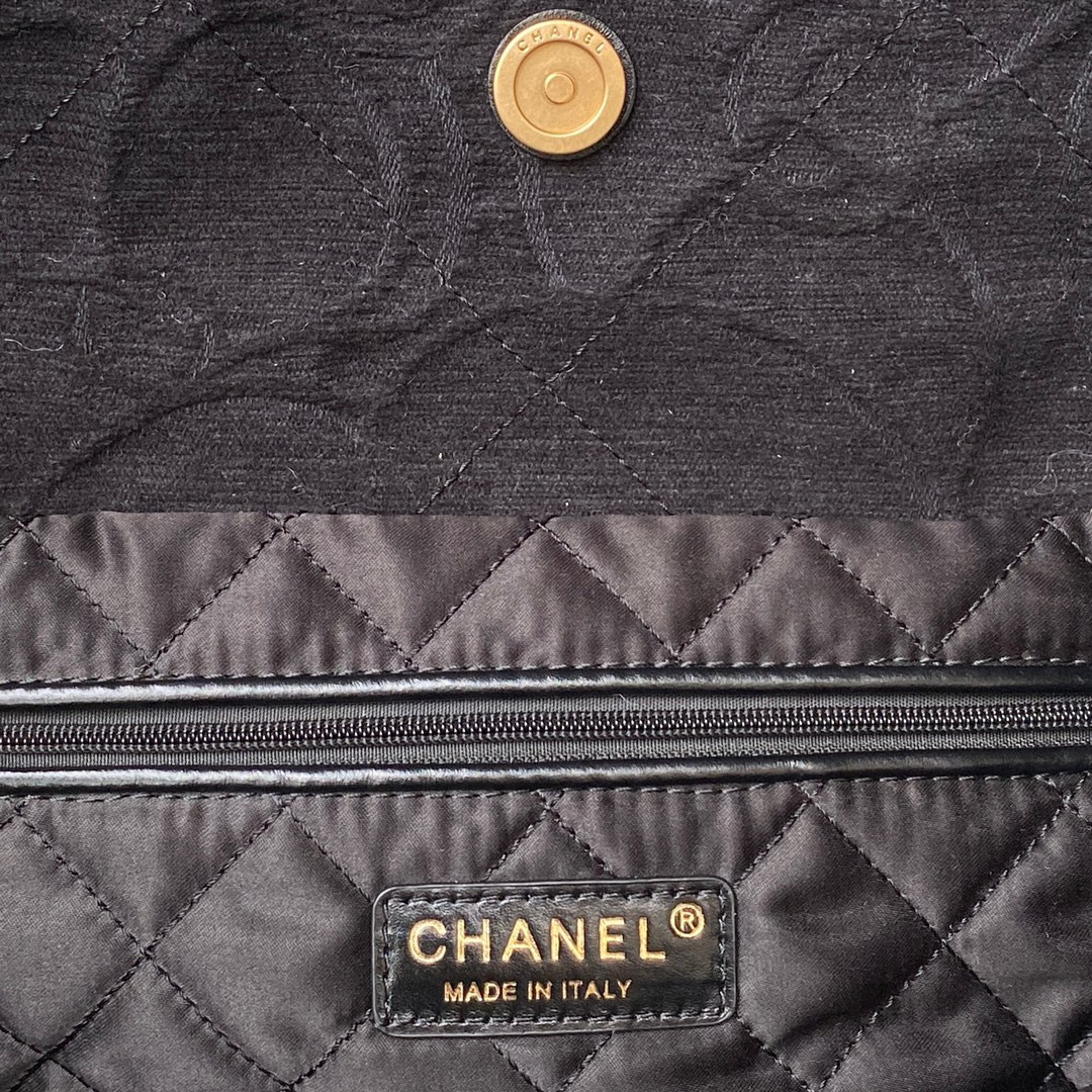 Ch*el 22 handbag velvet black 15.2×16.4×3.1 in