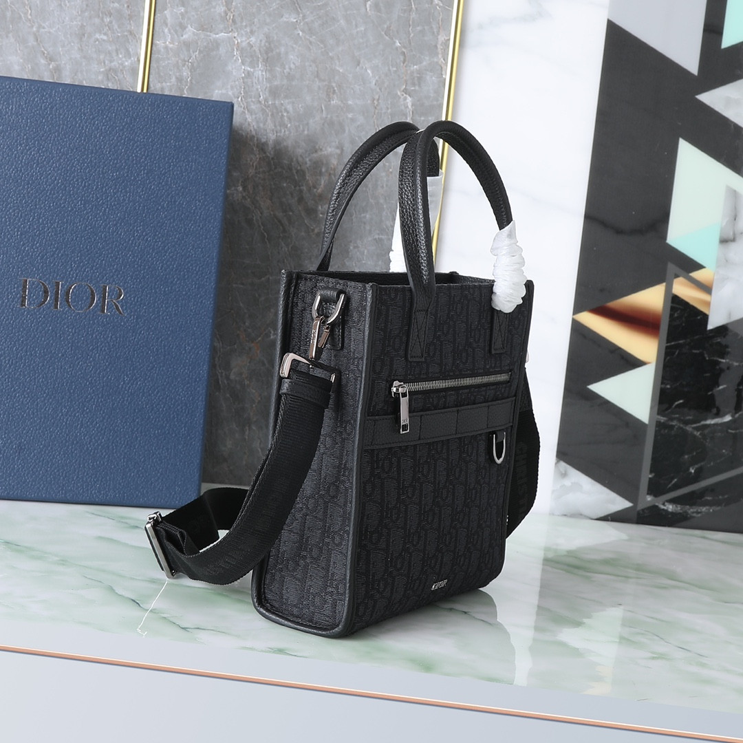 d*or safari N0*H-south tote bag black d*or oblique jacquard 8.5 x 9.5 x 3 inches