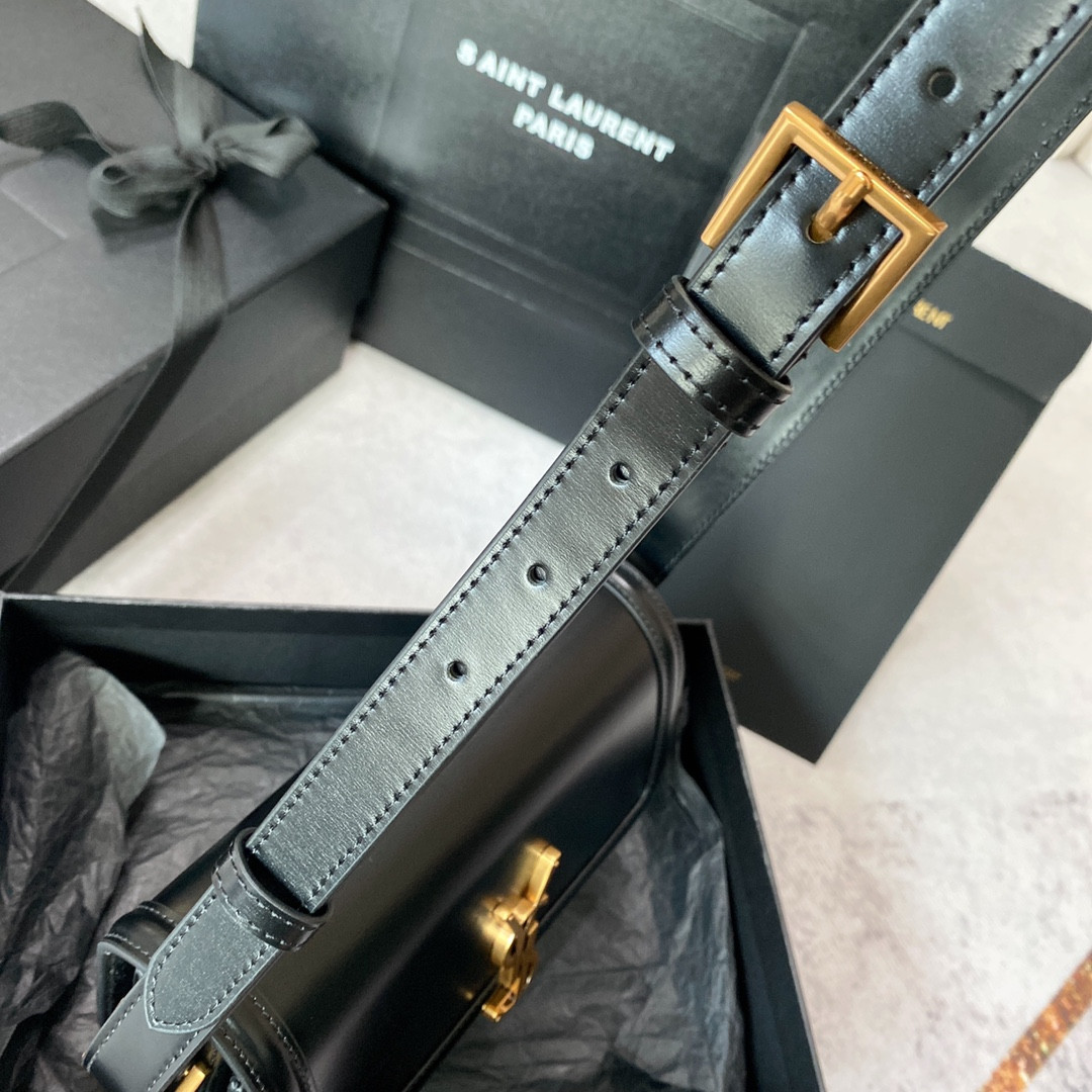 y*l solferino small satchel in box Sa**t Lau*nt black 7.4 x 5.1 x 1.9 inches