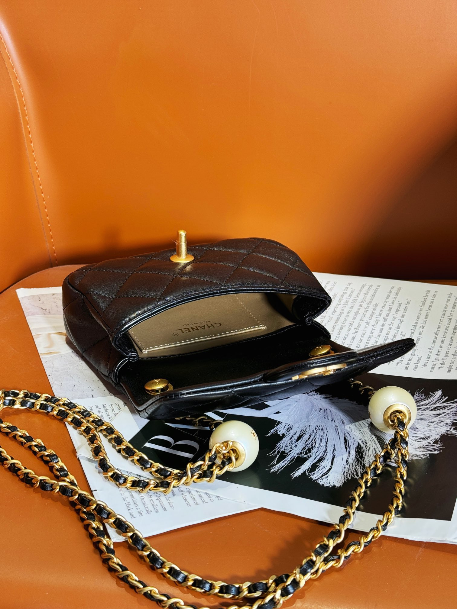 Ch*el mini classic handbag pearl chain 11.5x17x5cm